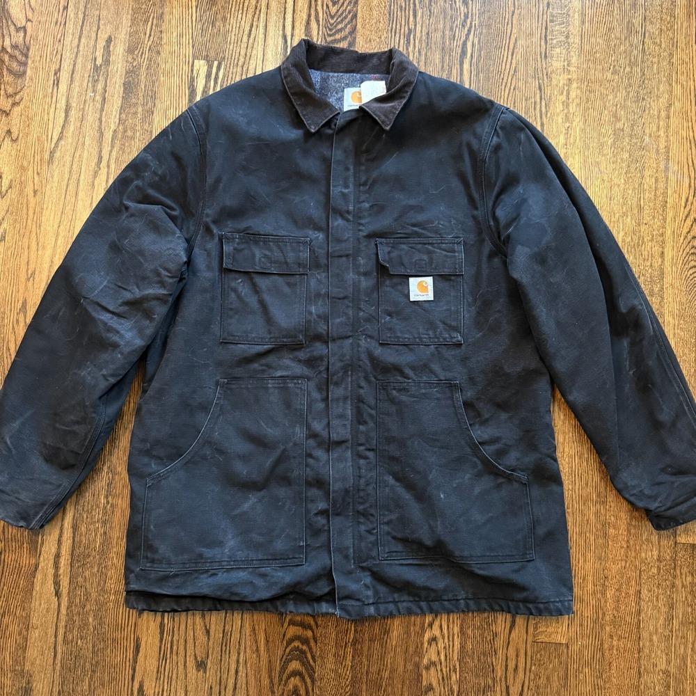 Vintage Carhartt Blanket Lined Chore Jacket Coat CB2805‎ Black Size 50 Tall RARE